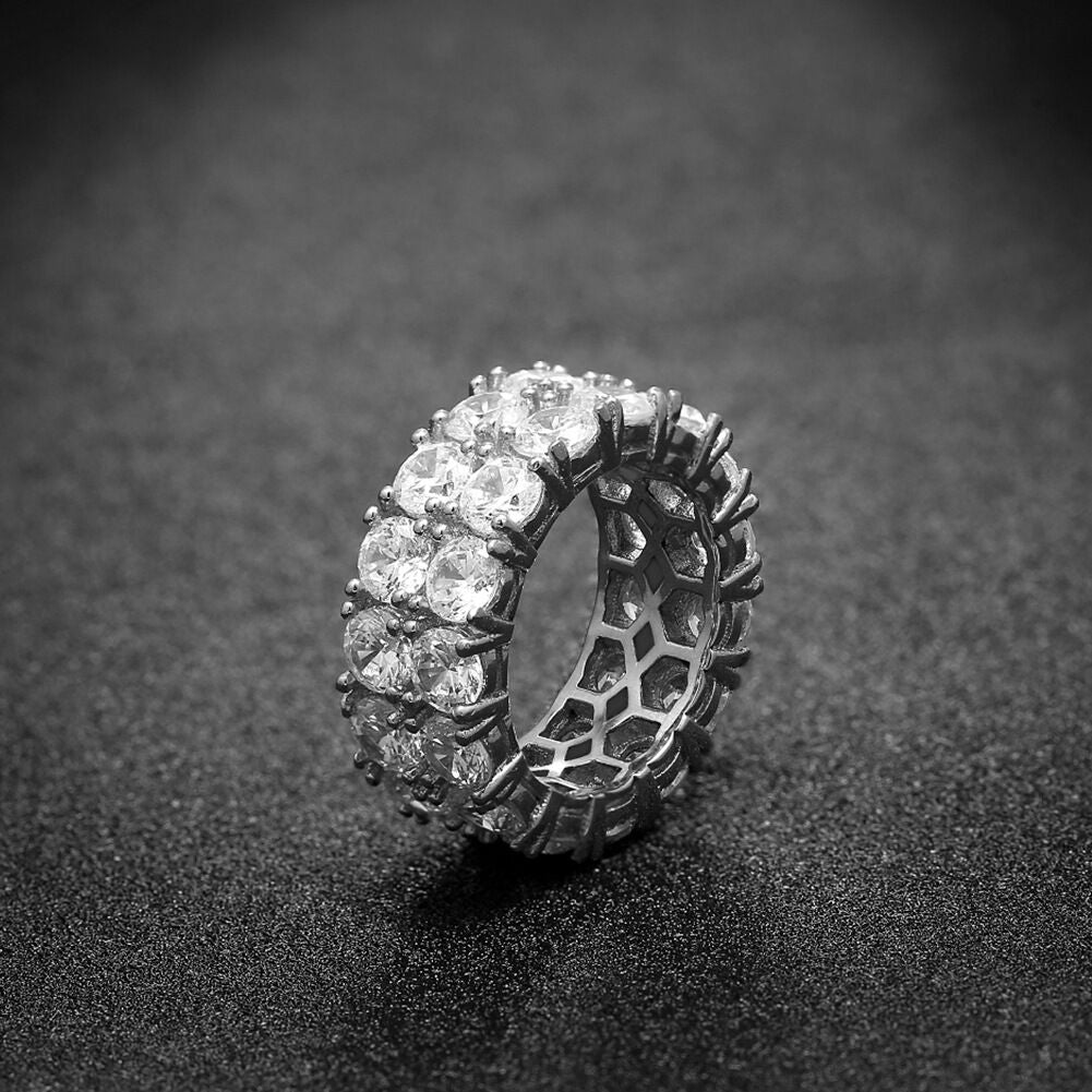2 Row Eternity Ring 18k Gold fully iced out ring diamond eternity affordable high end ring jewelry