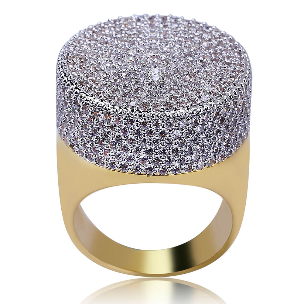 iced out ring diamond micro pave vvs yellow gold affordable hip hop jewelry