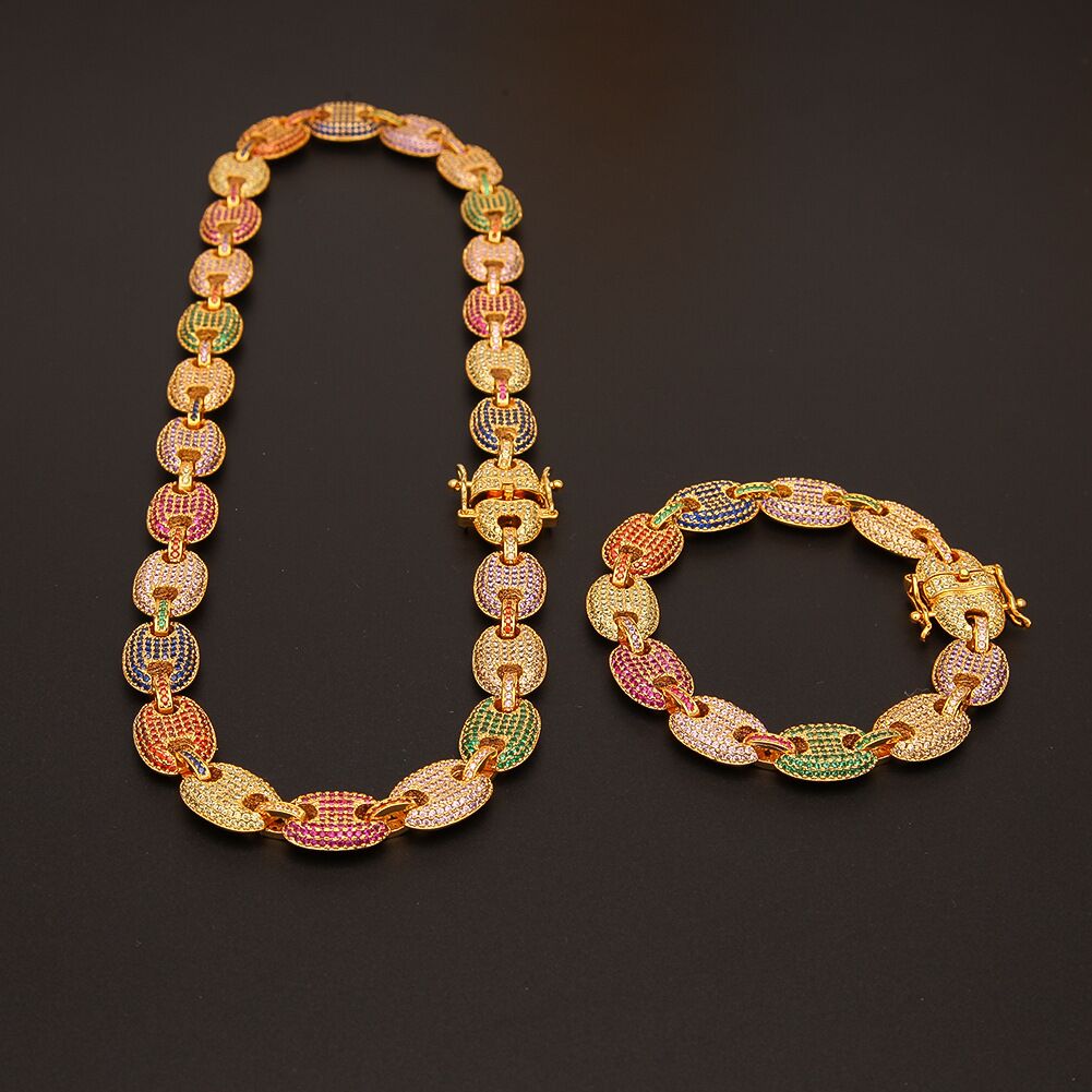 Iced out gucci link single row 13mm necklace/bracelet chain multicolored