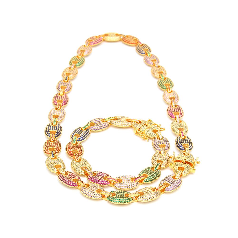 Iced out gucci link single row 13mm necklace/bracelet chain multicolored
