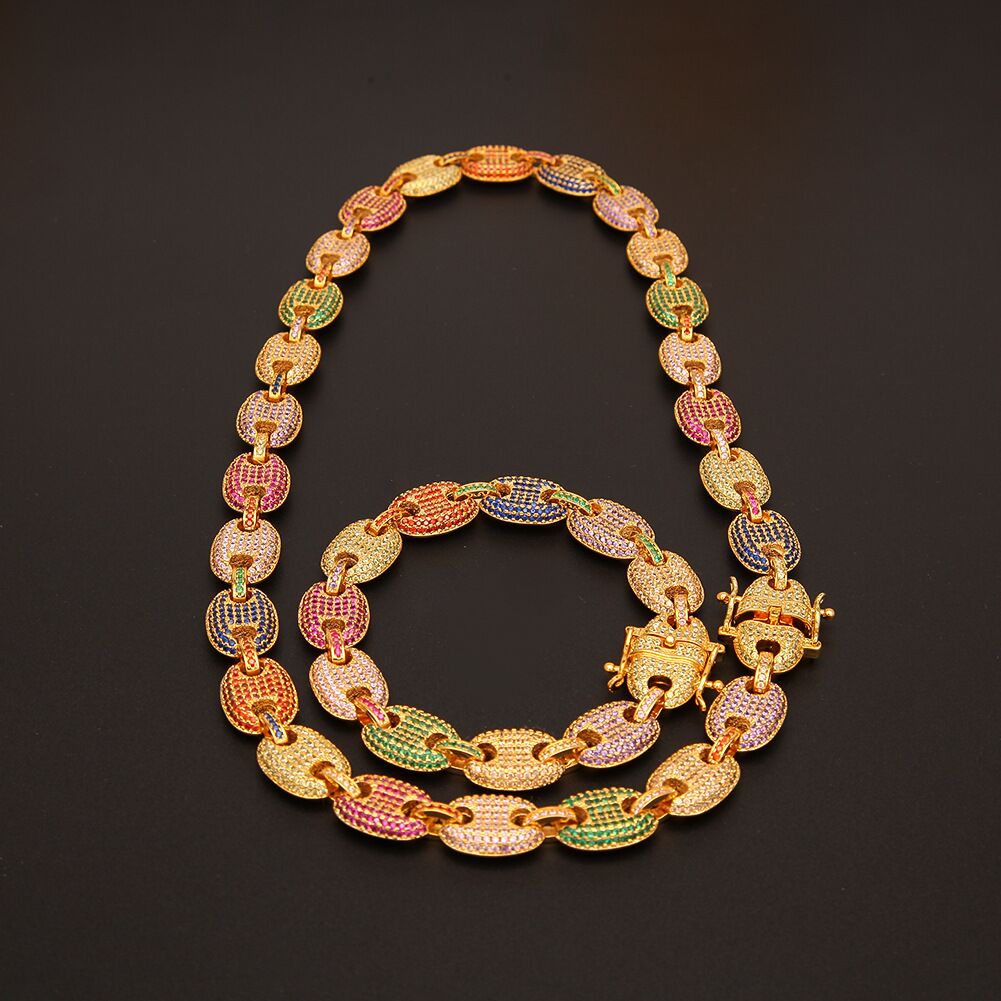 Iced out gucci link single row 13mm necklace/bracelet chain multicolored