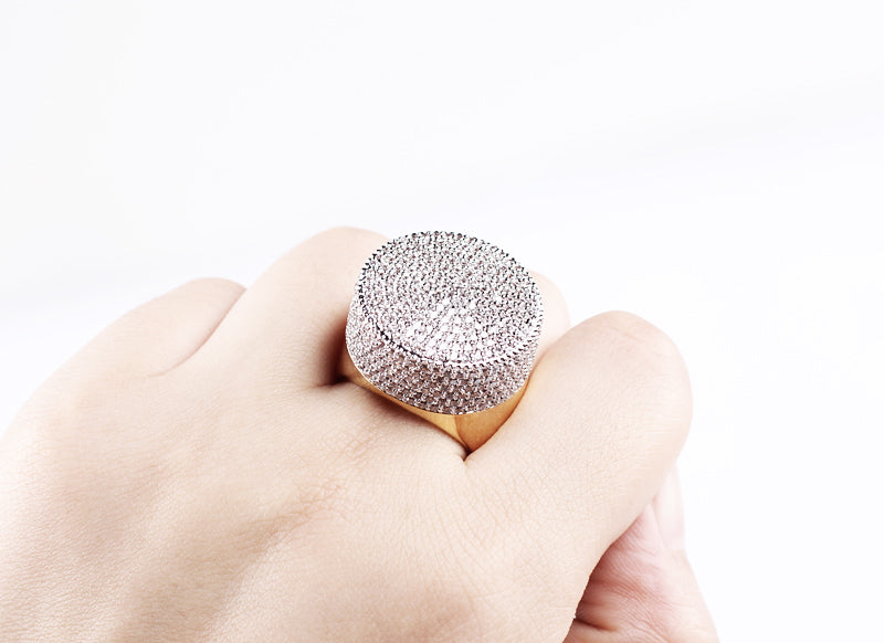 iced out ring diamond micro pave vvs yellow gold affordable hip hop jewelry