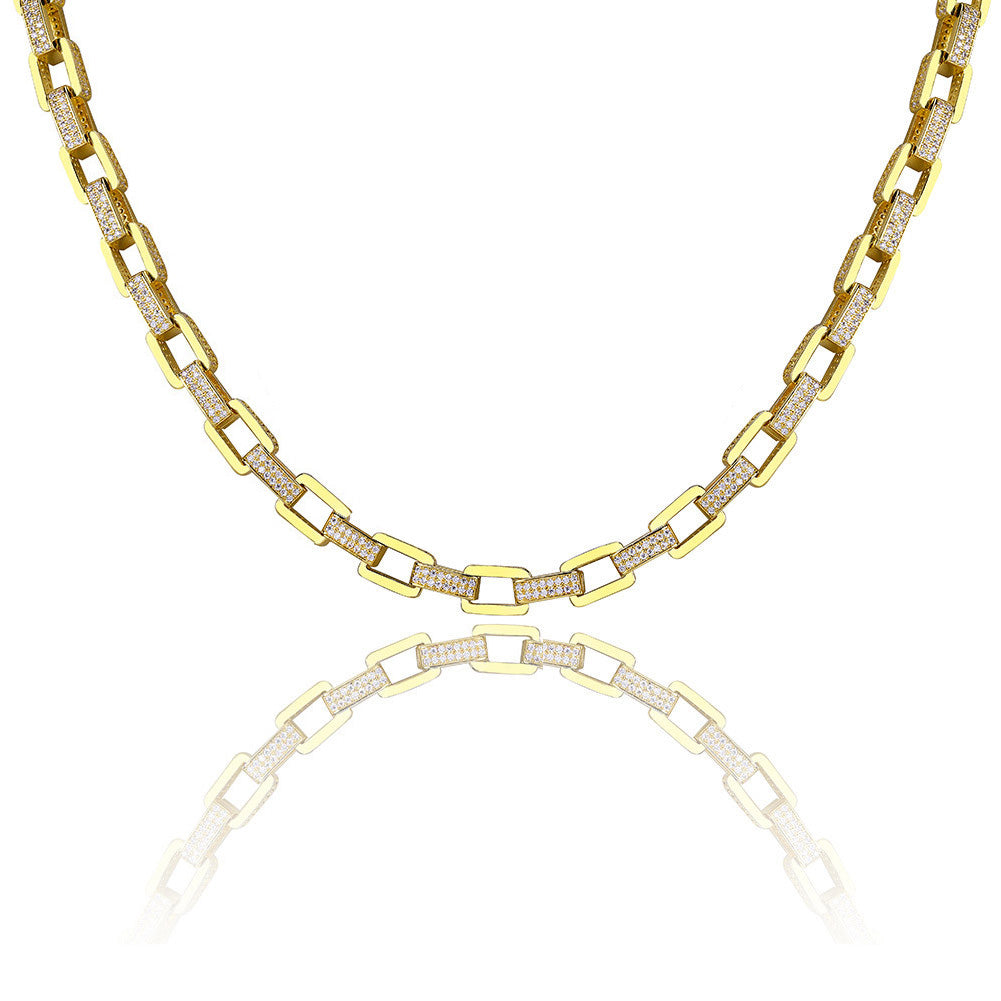14k Gold fully iced Hermes link bracelet necklace chain 7mm Bijouterie Gonin