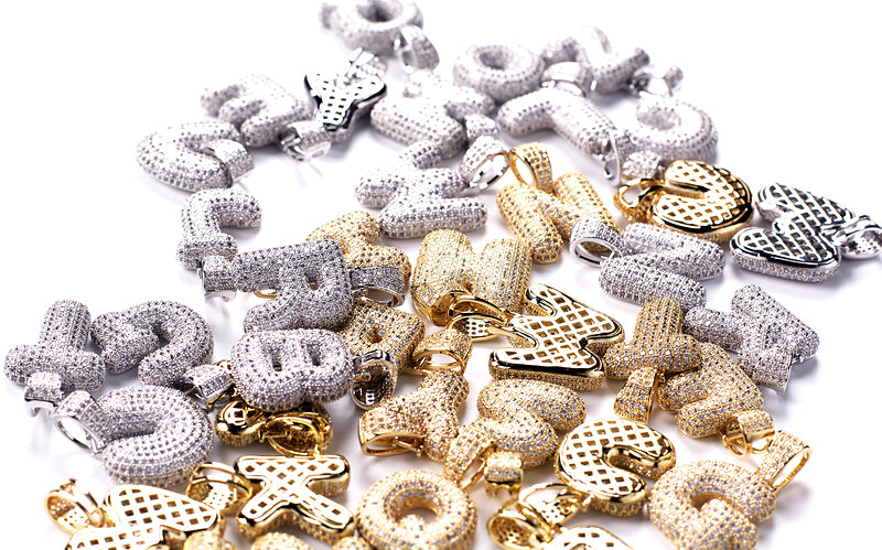 Custom Bubble Letters Initial White Gold Finish A-Z Alphabet Full Iced Out 14k
