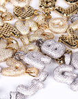 Custom Bubble Letters Initial White Gold Finish A-Z Alphabet Full Iced Out 14k
