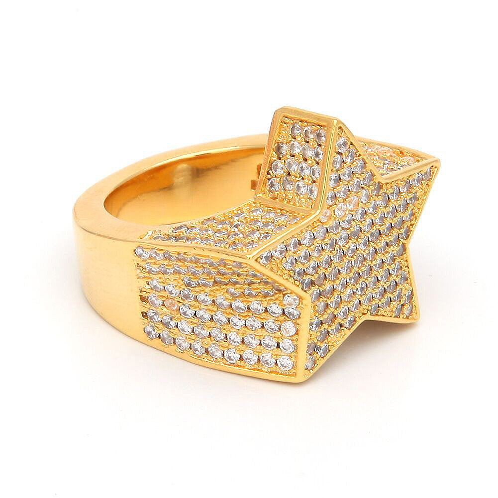Migos star ring fully iced out 3D White gold SILVER men ring affordable jewelry