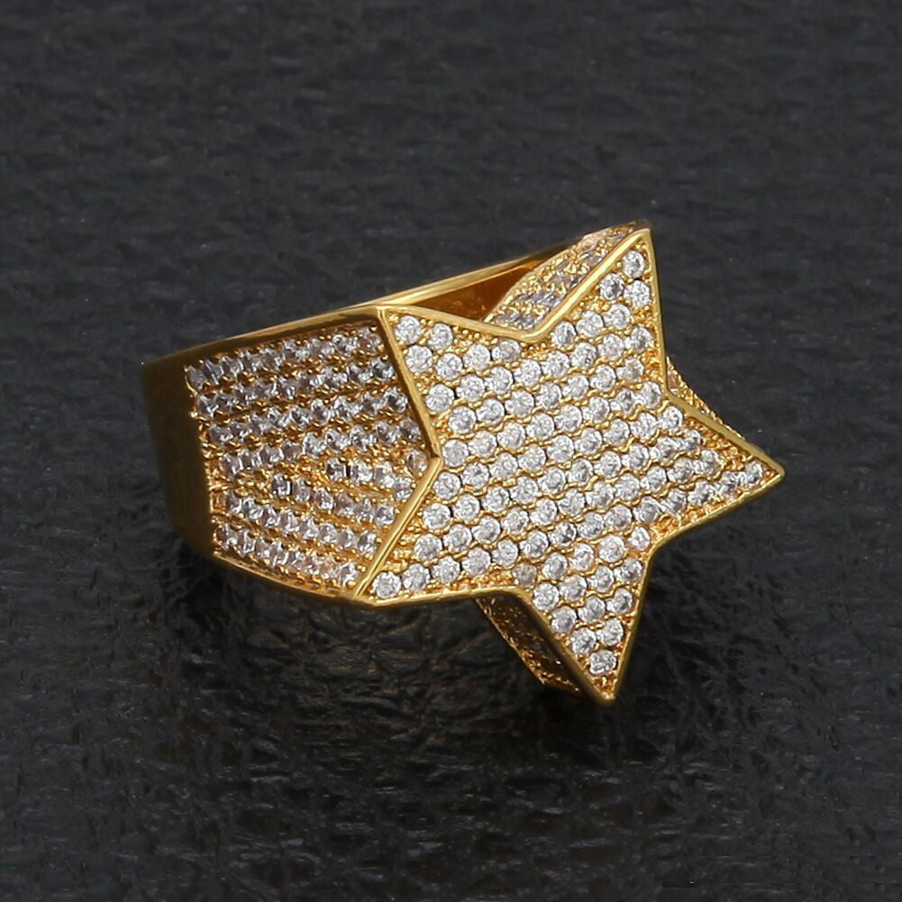 Migos star ring fully iced out 3D White gold SILVER men ring affordable jewelry