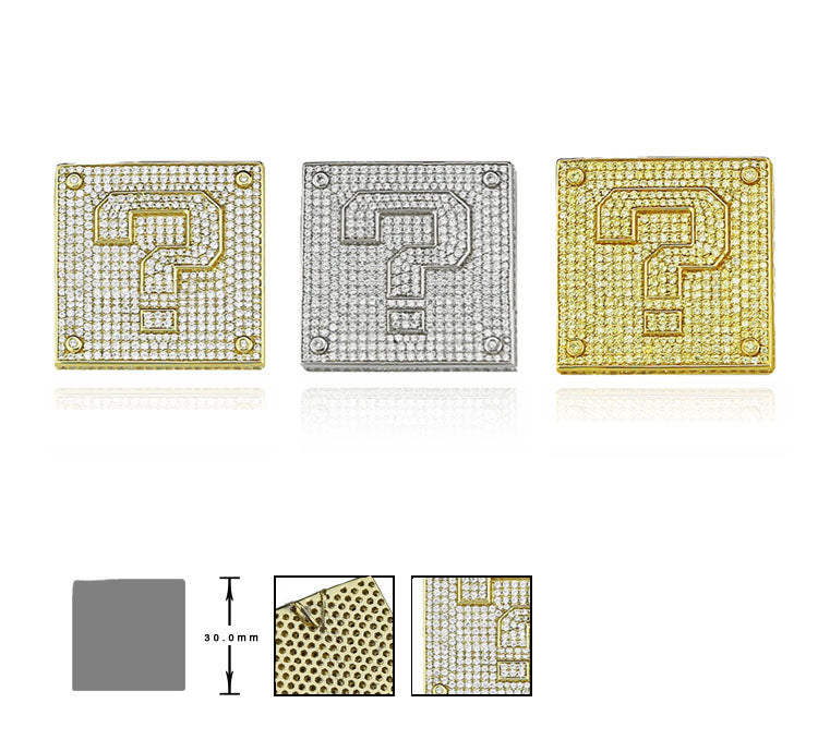 mario bros question block diamond necklace pendant