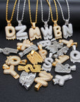 Custom Bubble Letters Initial A-Z Alphabet fire flame dripping cardi b drip drip diamond necklace 14K GOLD silver