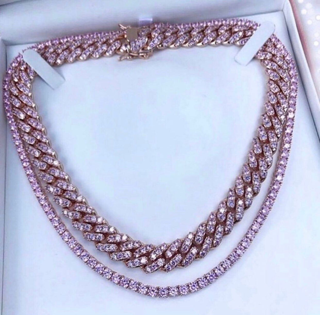 4MM Solitaire Pink Simulated Diamonds Tennis Chain ifandco kylie jenner cardi b shopgld 