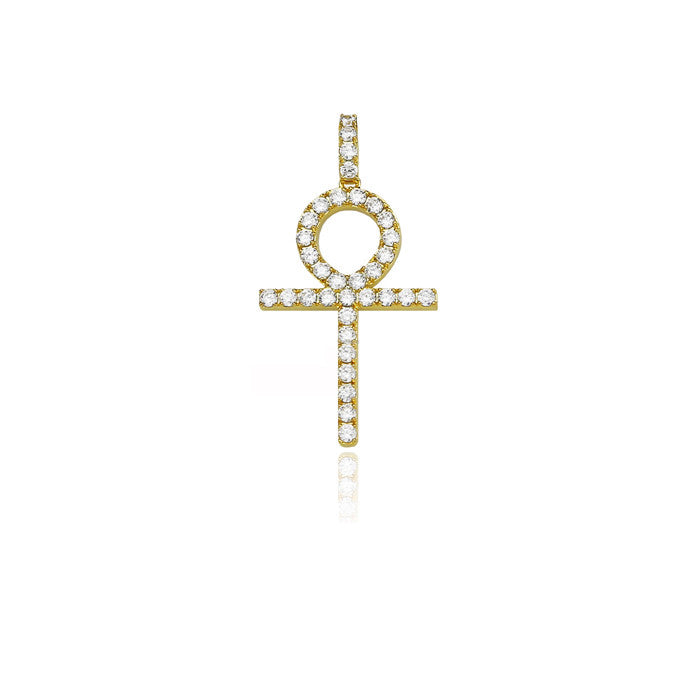 ankh large gold pendant single round diamonds 