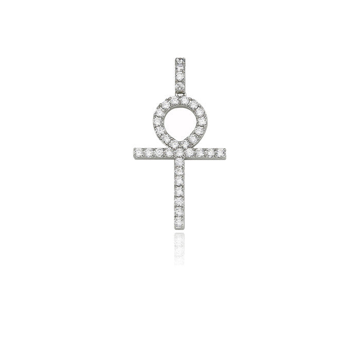 ankh large silver pendant single round diamonds 