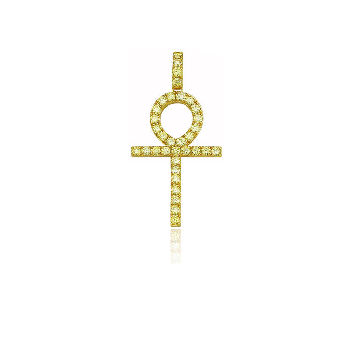 ankh large full yellow pendant single round diamonds 