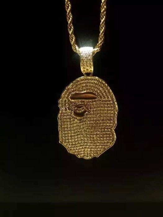 Bape pendant necklace rope chain in gold and diamond
