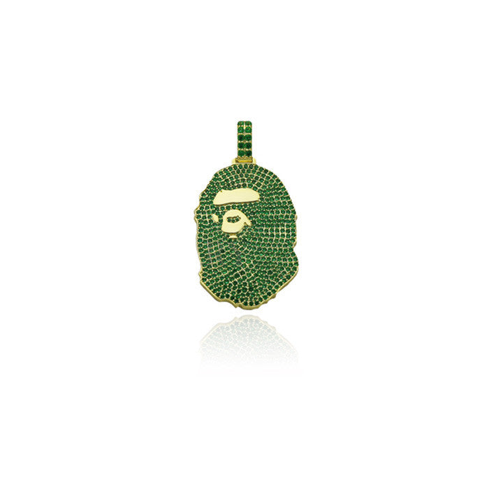 bathing ape bape green camo pendant gold