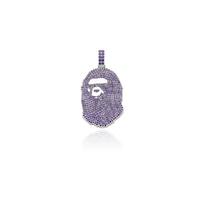bathing ape bape head purple silver pendant 