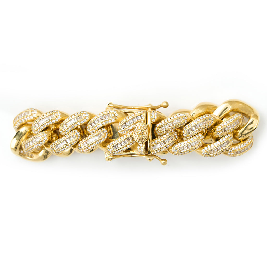 Iced Out Cuban Link Bracelet With Baguette Stones