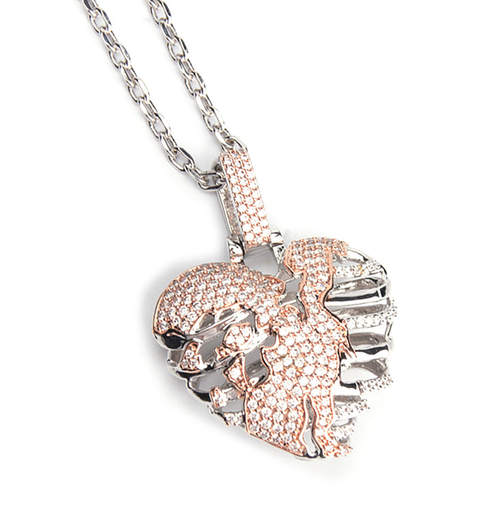 amiri HAND PAINT BROKEN HEART SKELETON NECKLACE pendant necklace chain diamond high fashion jeans