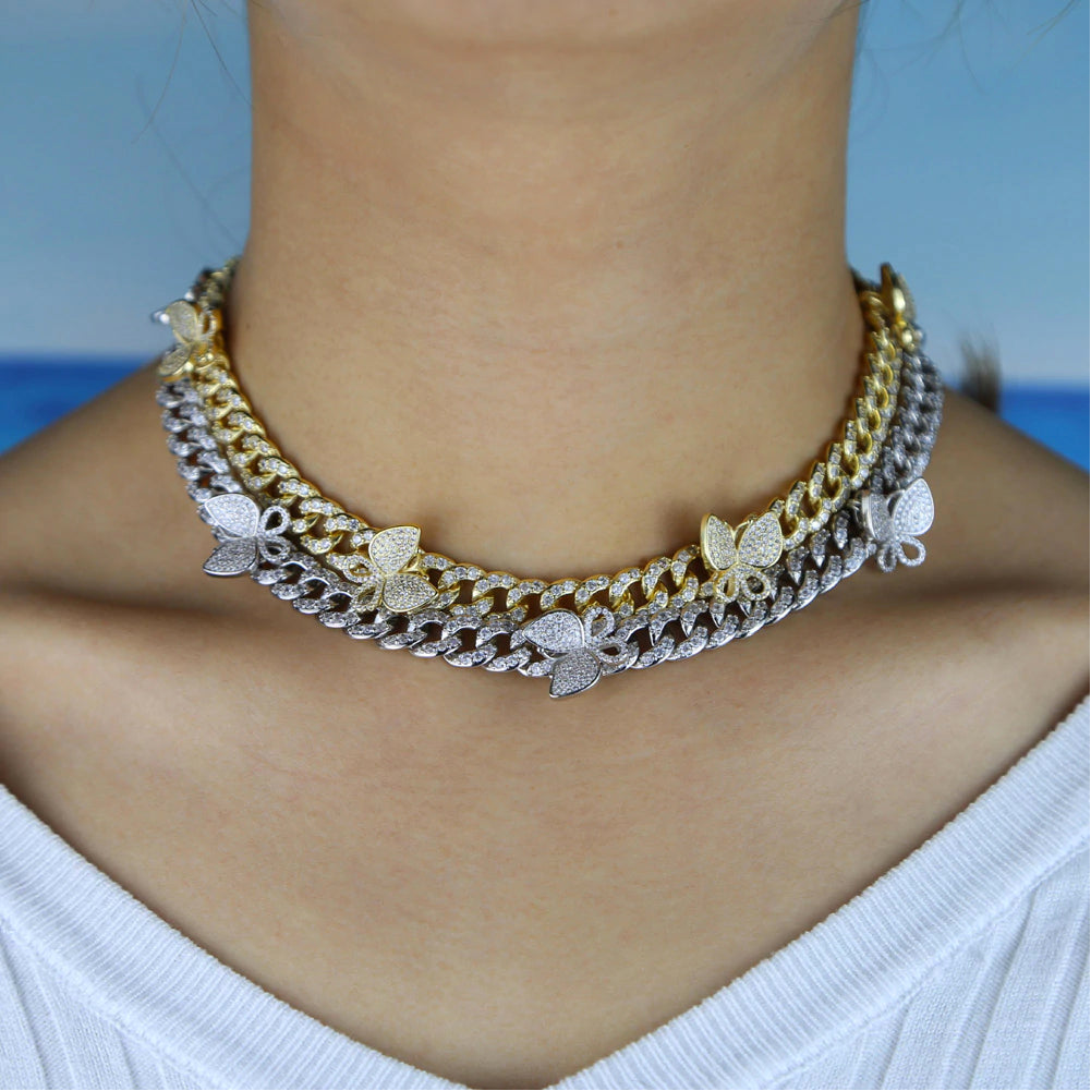 12mm miami cuban link butterfly choker diamond kylie jenner stormi playboi carti