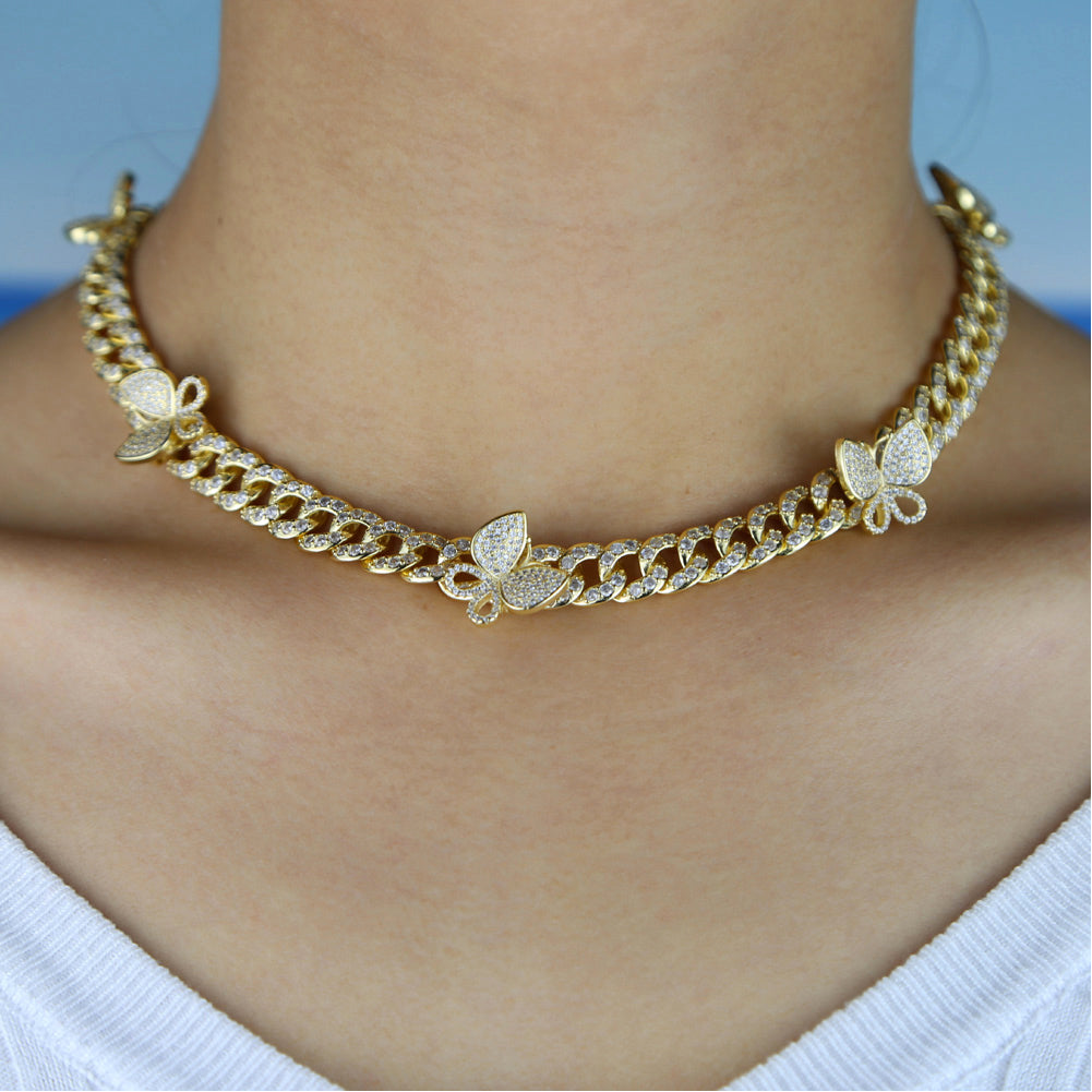 12mm miami cuban link butterfly choker diamond kylie jenner stormi playboi carti