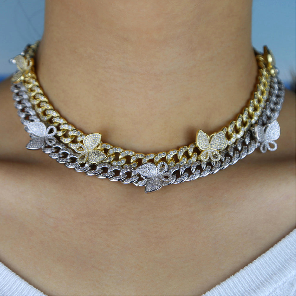 12mm miami cuban link butterfly choker diamond kylie jenner stormi playboi carti