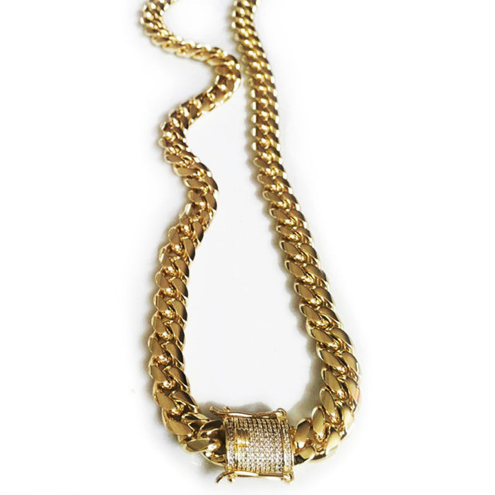 Cuban link chain necklace with fully iced custom clasp 