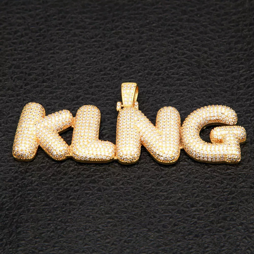 Custom Bubble Letters Initial White Gold Finish A-Z Alphabet Full Iced Out 14k