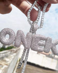 Custom Bubble Letters Initial White Gold Finish A-Z Alphabet Full Iced Out 14k
