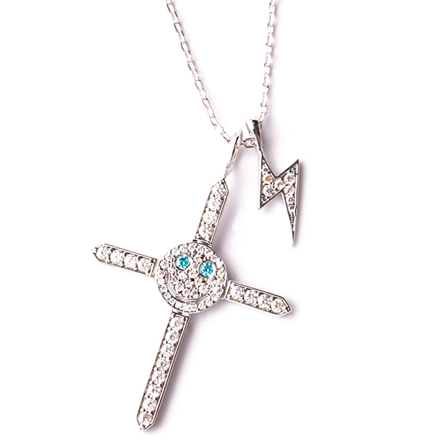 eyefunny smiling face thunder pendant necklace chain diamond jbalvin kim jones clot virgil offwhite