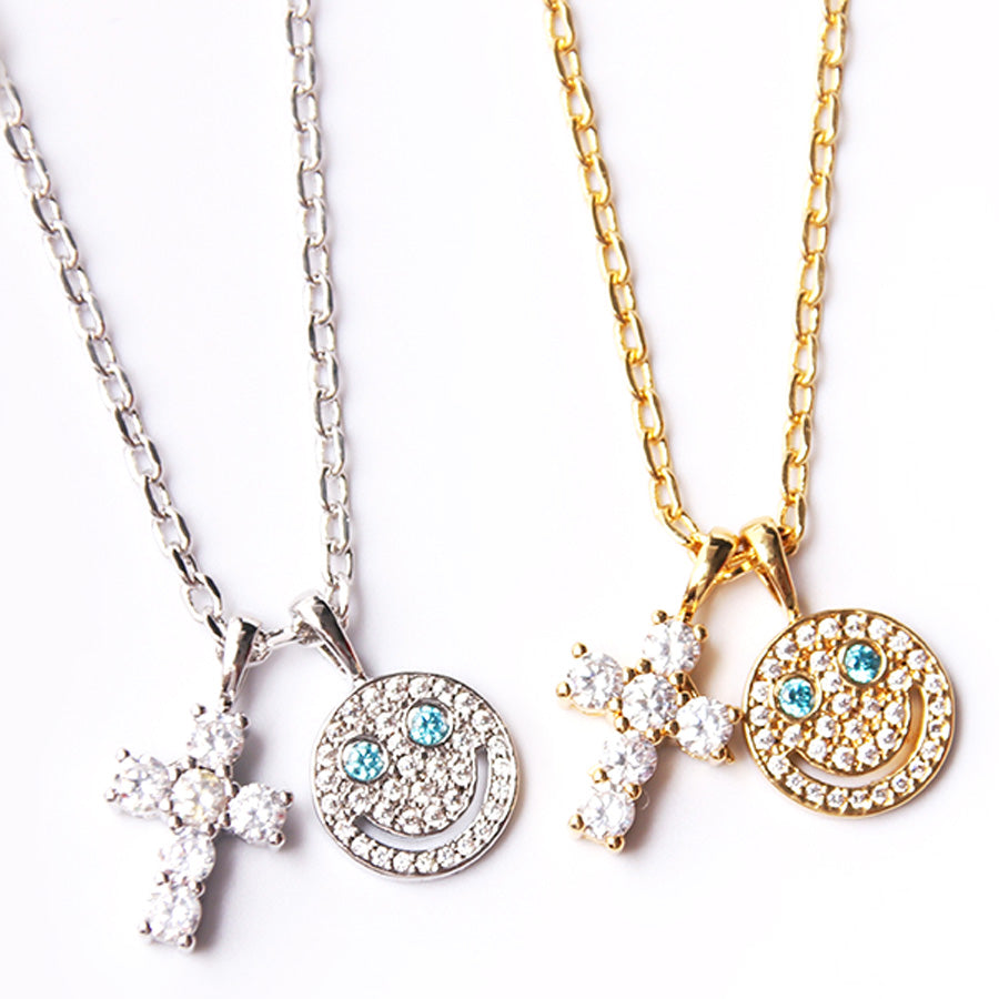 eyefunny smiling face thunder pendant necklace chain diamond jbalvin kim jones clot virgil offwhite