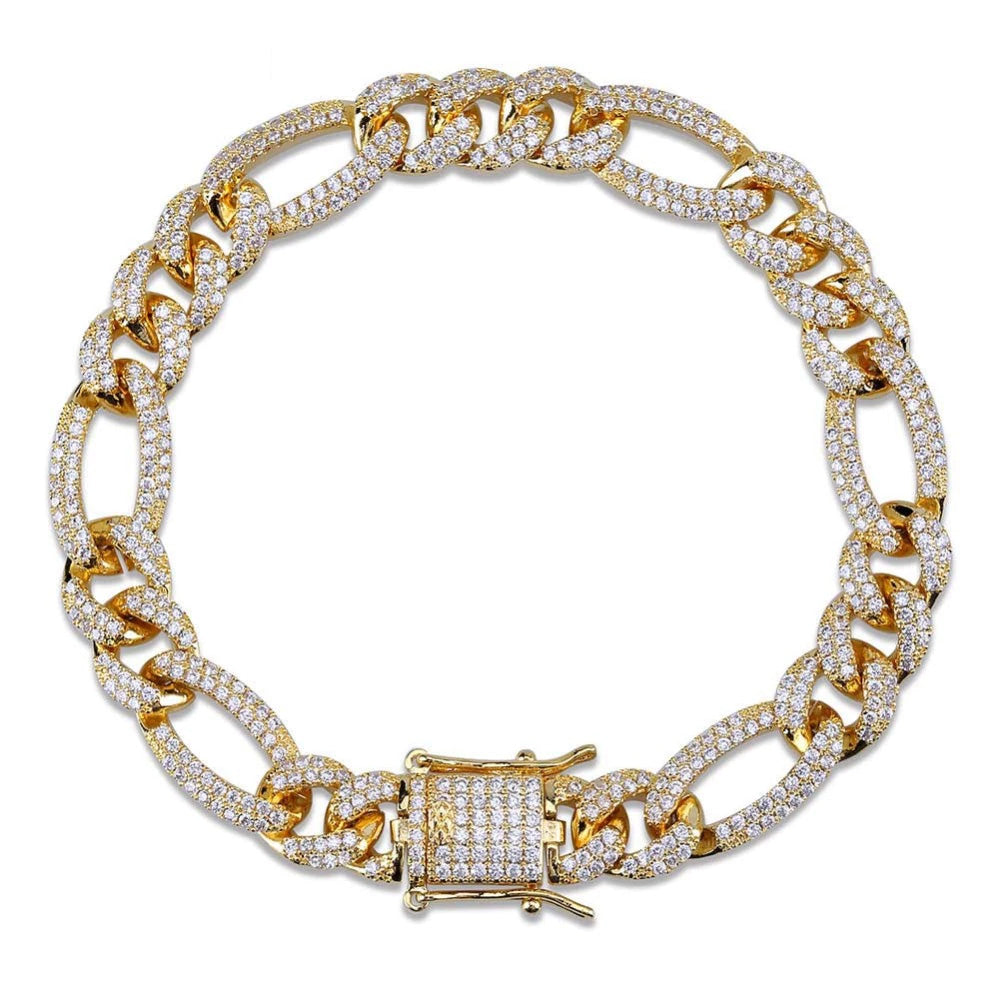 10mm Iced out Figaro chain Yellow gold cuban link chain bracelet necklace ifandco shopgld