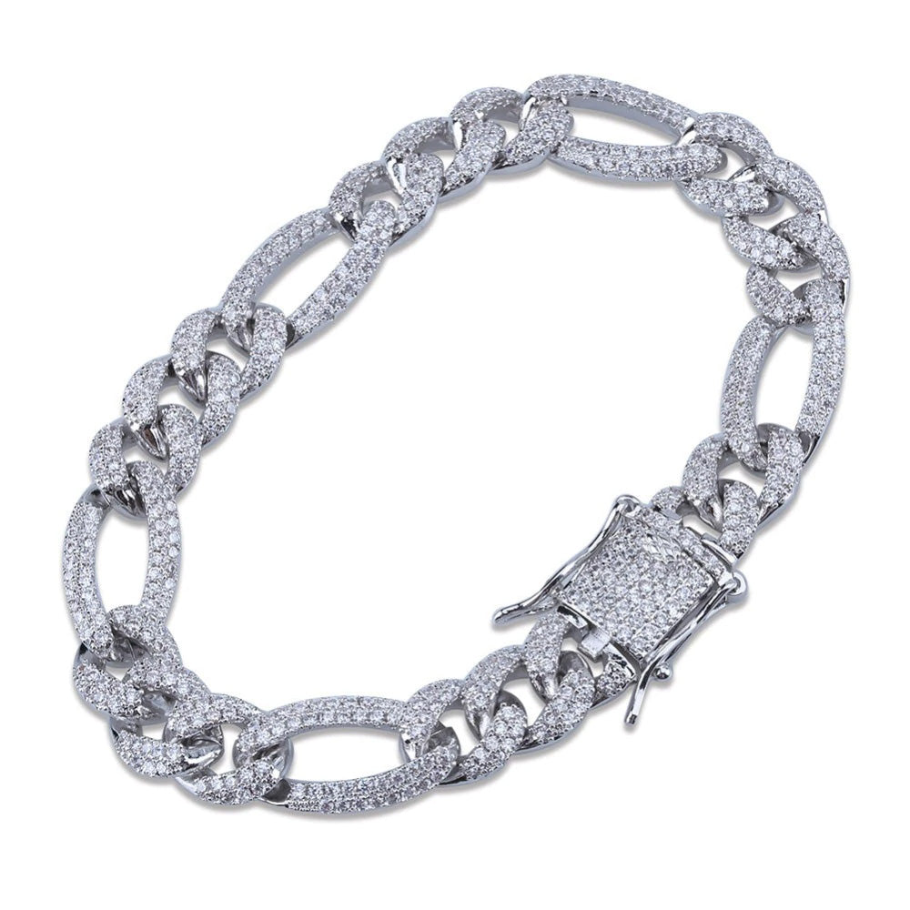 10mm Iced out Figaro chain Yellow gold cuban link chain bracelet necklace ifandco shopgld