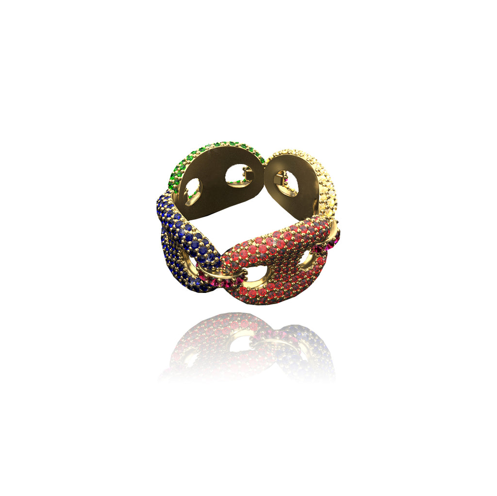 Custom iced out Gucci link ring in multicolored 13mm Bijouterie