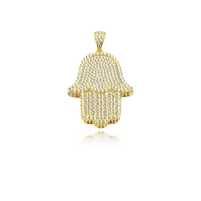 Hamsa hand large fully iced diamonds pendant necklace gold