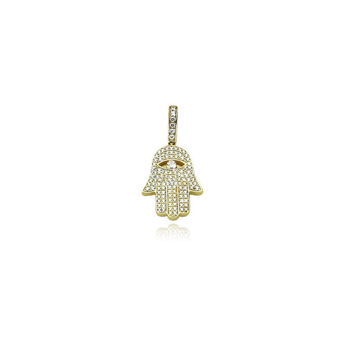 Hamsa hand mini gold pendant necklace diamonds