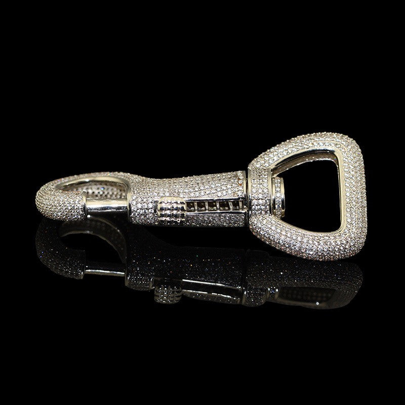 Iced out carabiner diamond keychain in Silver