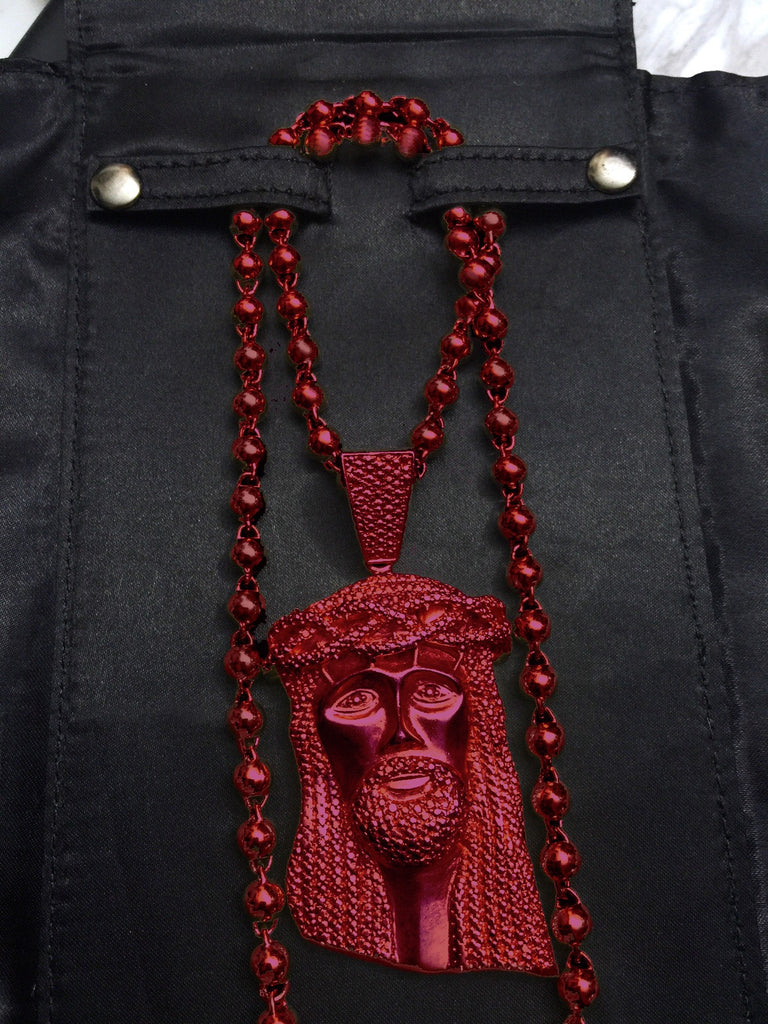Standard jesus piece yeezy red beaded chain