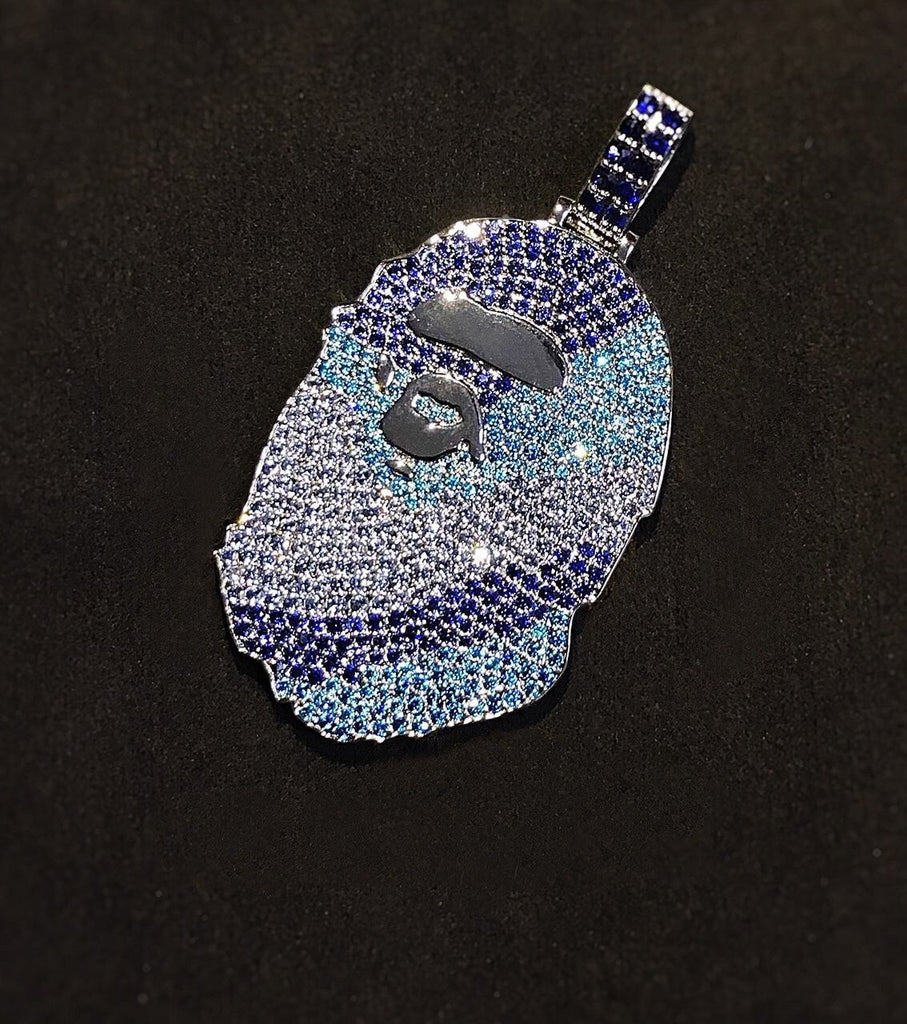 custom bape necklace pendant and chain in blue camo