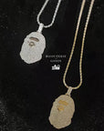 micro bape necklace pendant and chain fully iced