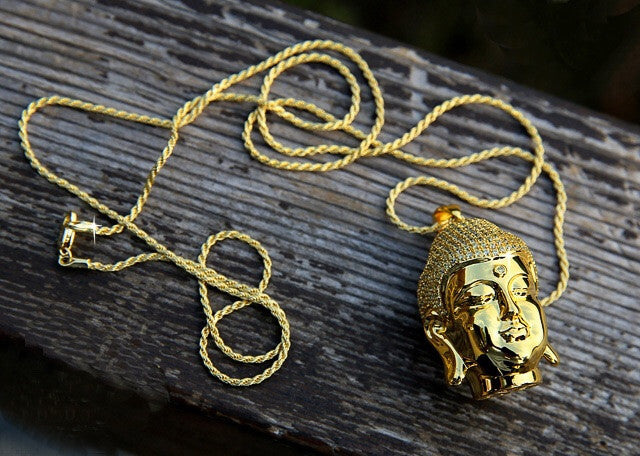 buddha head half face pendant gold