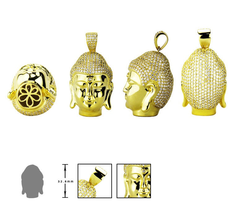 buddha head 3d pendant diamonds