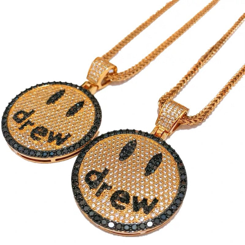 Drew Smiley face as seen on Justin bieber pendant necklace chain vvs ifandco diamond free