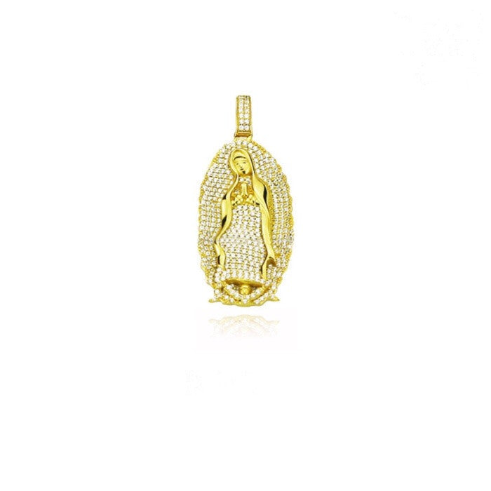 lady of guadalupe virgin mary full iced diamonds pendant gold