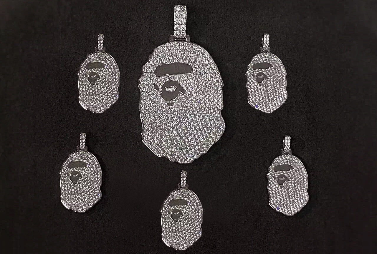 bape necklace. regular and micro in white diamonds