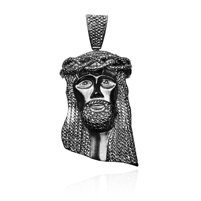 standard jesus piece no diamonds in full black beaded chain