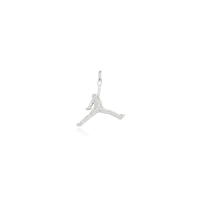 Jumpman jordan pendant silver iced diamonds necklace