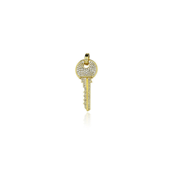 key pendant fully iced gold necklace
