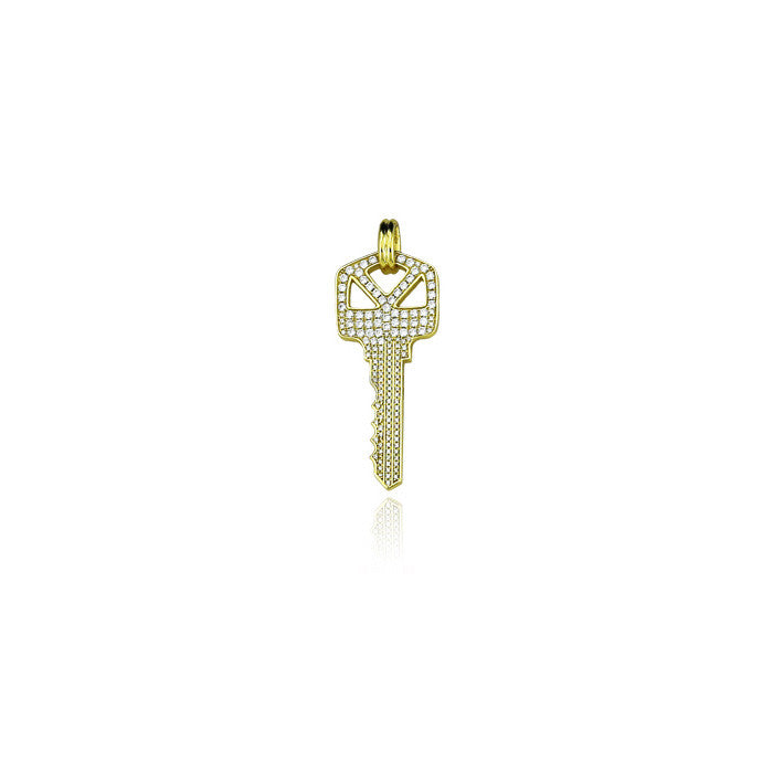 key pendant fully iced gold necklace