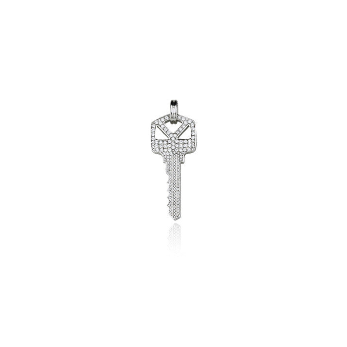 key pendant fully iced silver necklace