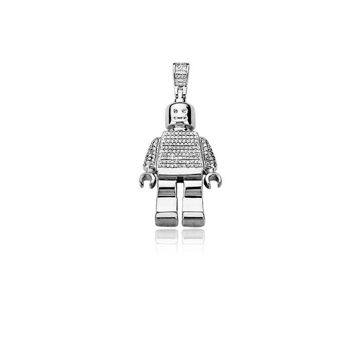 Lego man pendant fully iced Silver